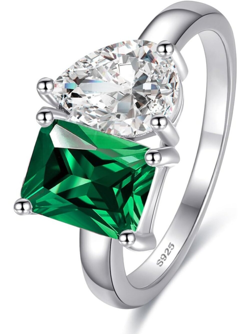 Stunning 2.75ct Toi Et Moi Emerald Engagement Ring in 925 Sterling Silver